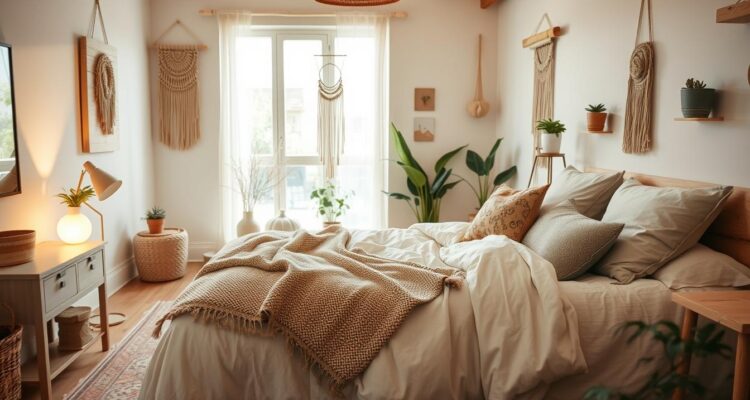 Sypialnia w stylu scandi boho