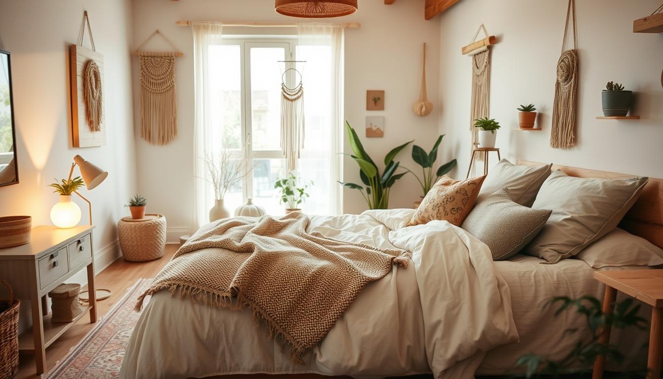 Sypialnia w stylu scandi boho